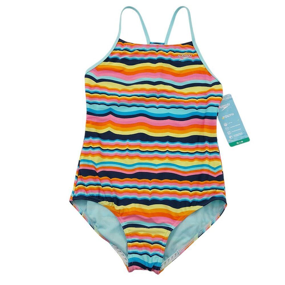 Speedo Swimsuit Youth XL Green One-Piece Sun Protection Summer Beach Outdoor